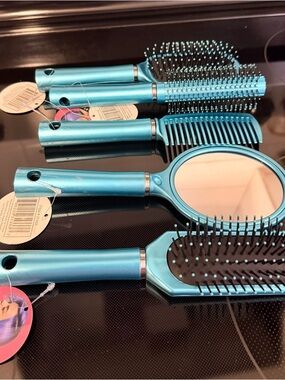 Turquoise 5-Piece Hair Brush and Mirror Set